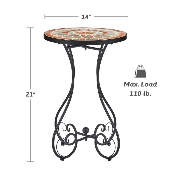 COZ Outdoor Patio Mosaic Ceramic Tile Side Table and Plant Stand