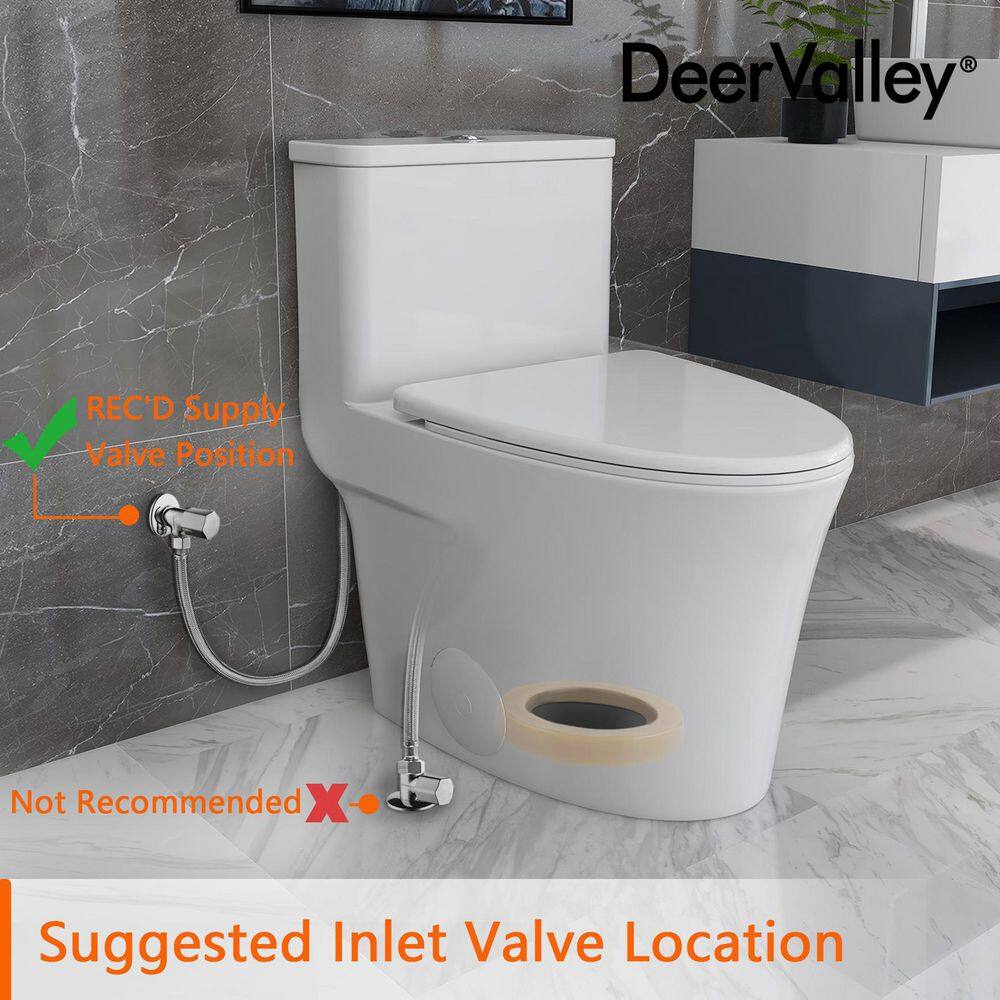 DEERVALLEY DeerValley Symmetry 12 in. Rough in Size 1-Piece 1.28 GPF Single Flush Elongated Toilet in White Seat Included DV-1F52807