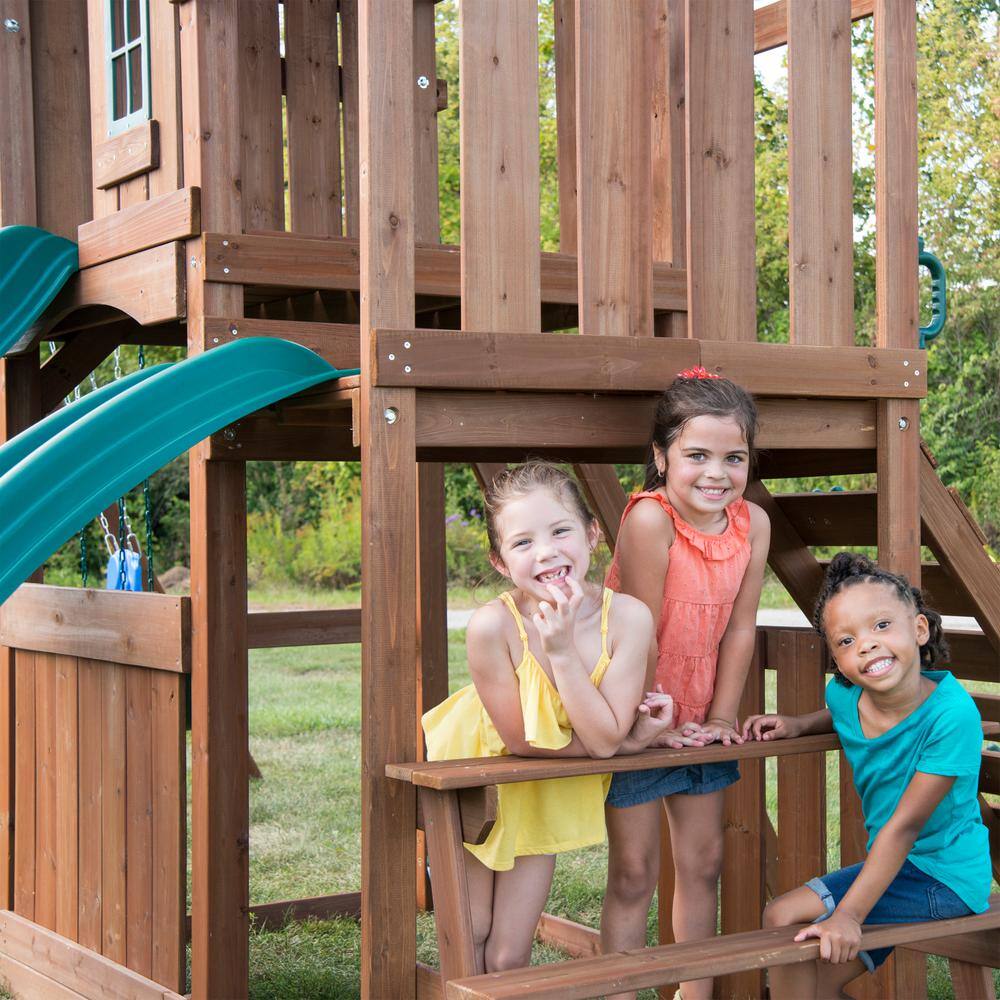 Swing-N-Slide Playsets KnightsBridge Deluxe Complete Wooden Outdoor Playset with Slides Swings and Backyard Swing Set Accessories WS 8353