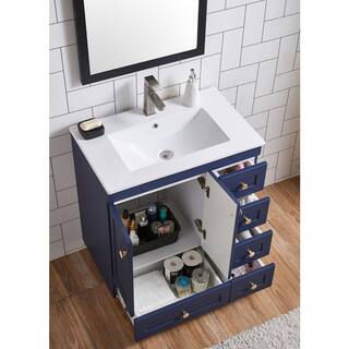 VAPSINT 30 in. W x 18 in. D x 32 in. H Bathroom Vanity in Blue with White Ceramic Sink Top VA-SE10LS-G75E