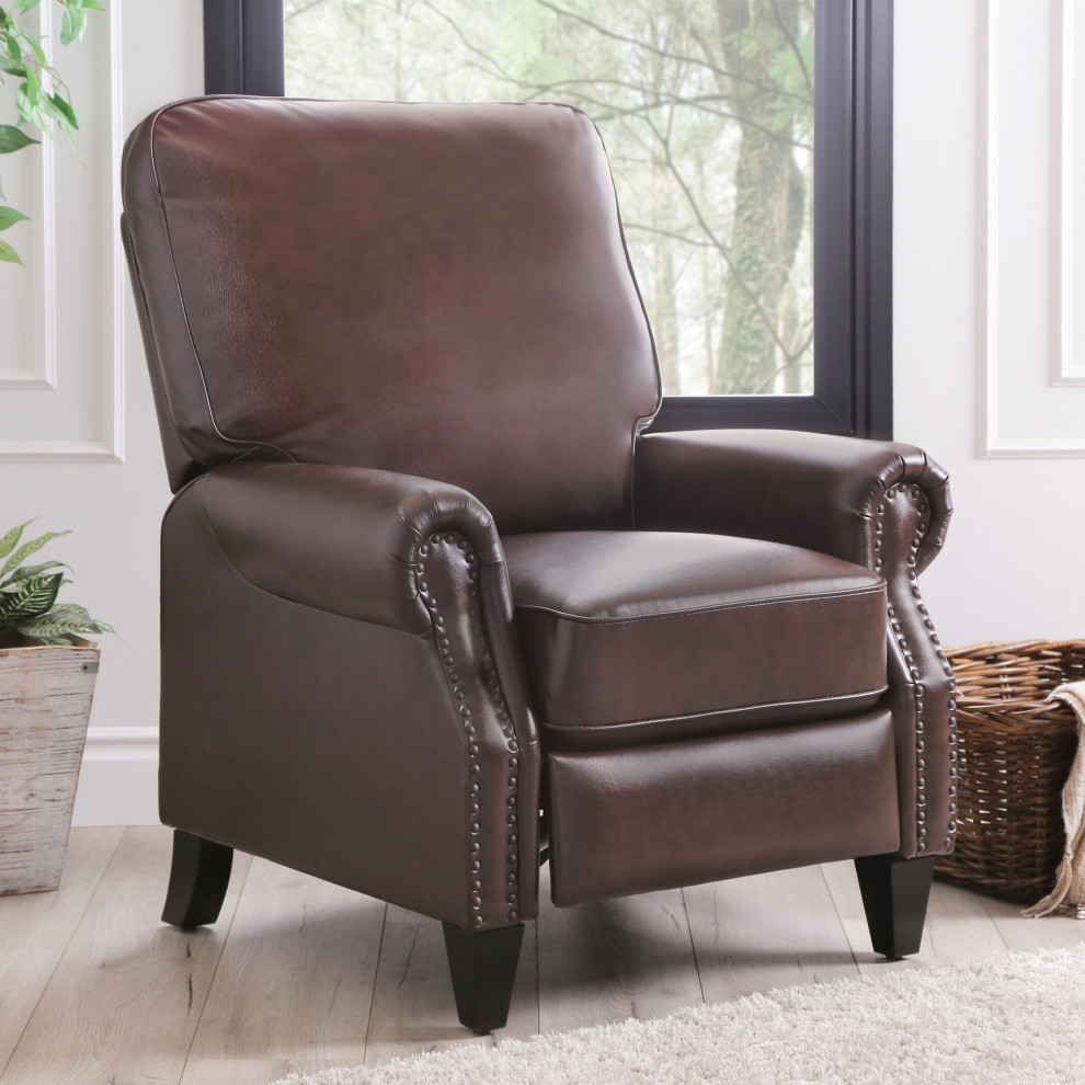 Carla Leather Pushback Recliner  Brown   Transitional   Gliders   by Abbyson Living  Houzz