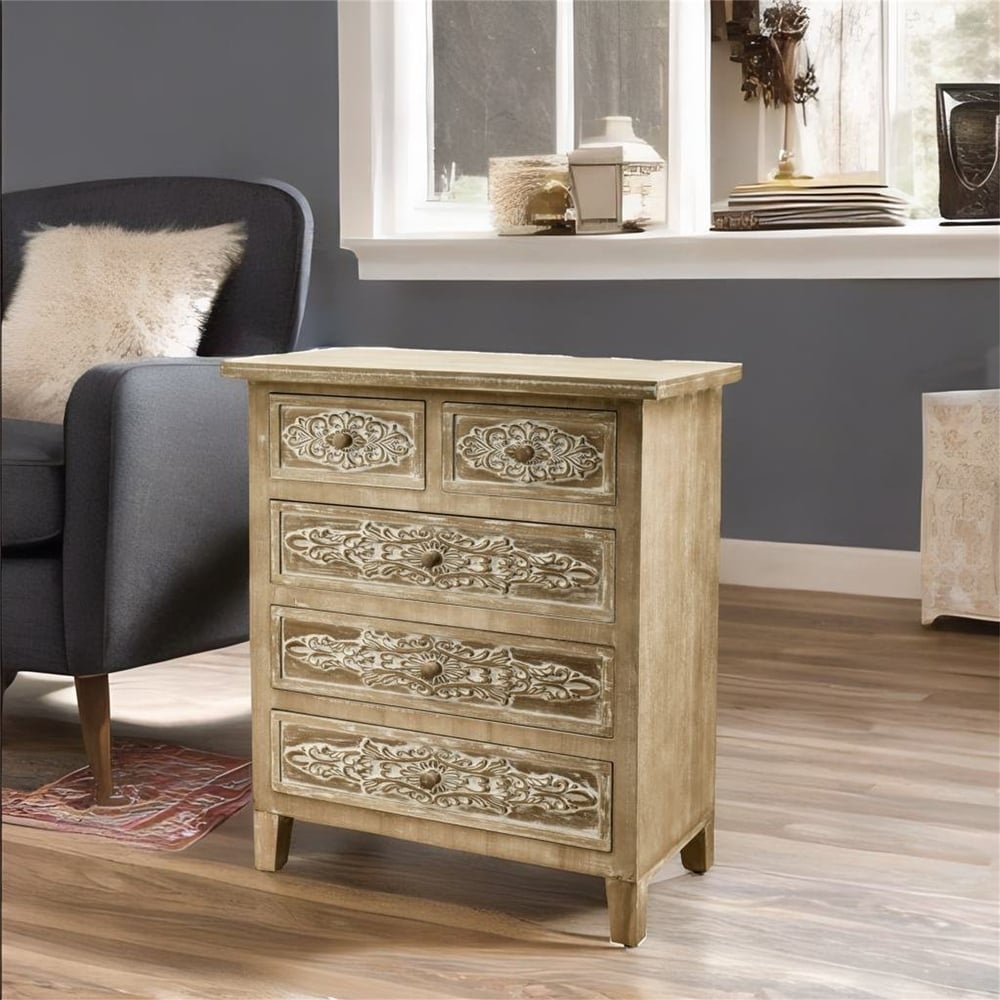 Hand Carved Accent Cabinet with 5 Drawers