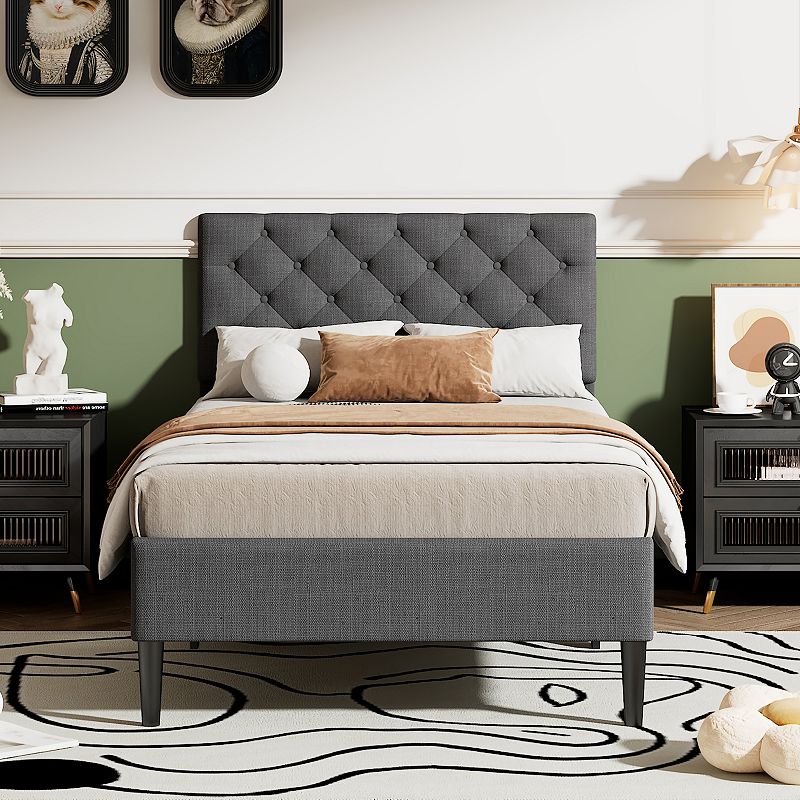 Merax Upholstered Linen Platform Bed