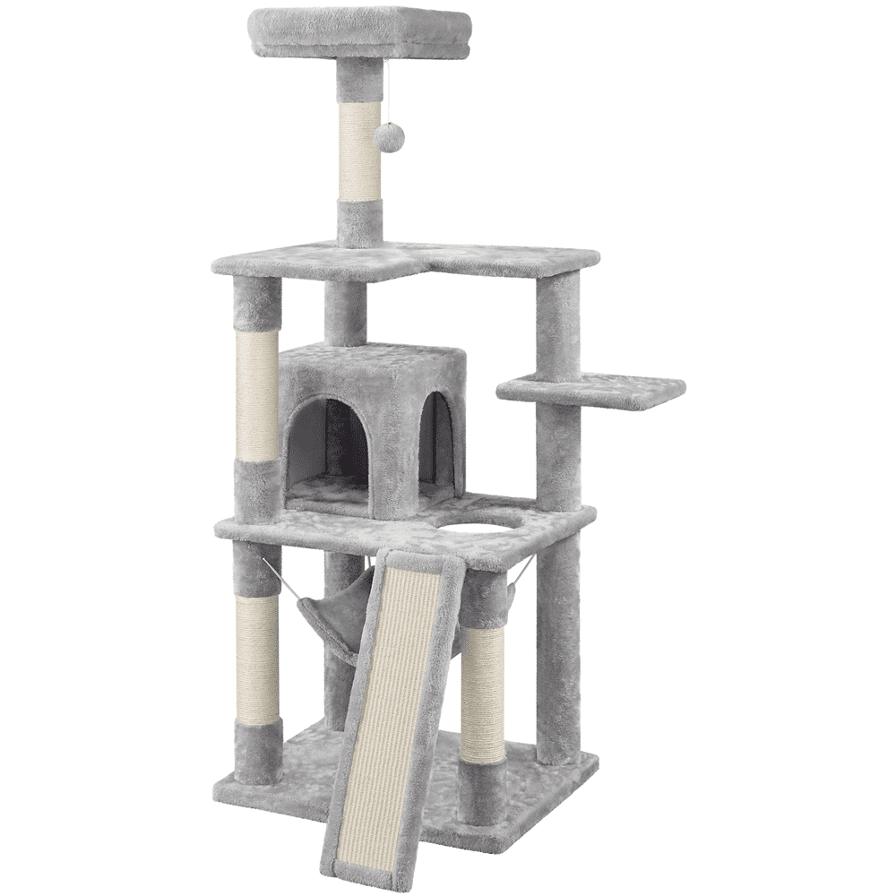 Easyfashion 60.5-inch Cat Tree Cat Tower With Condo， Light Gray