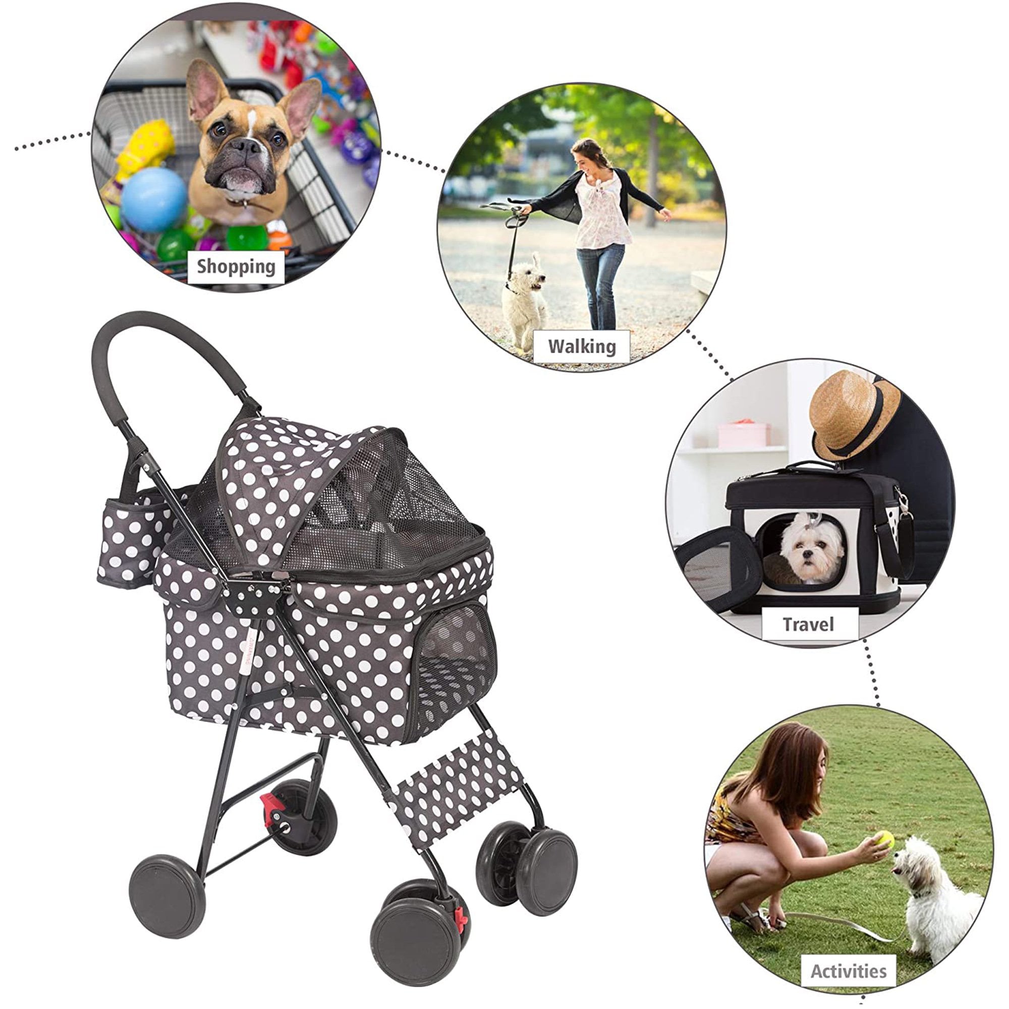 Karmas Product Folding Dog Stroller Travel Cage Stroller for Pet Cat Kitten Puppy Carriages