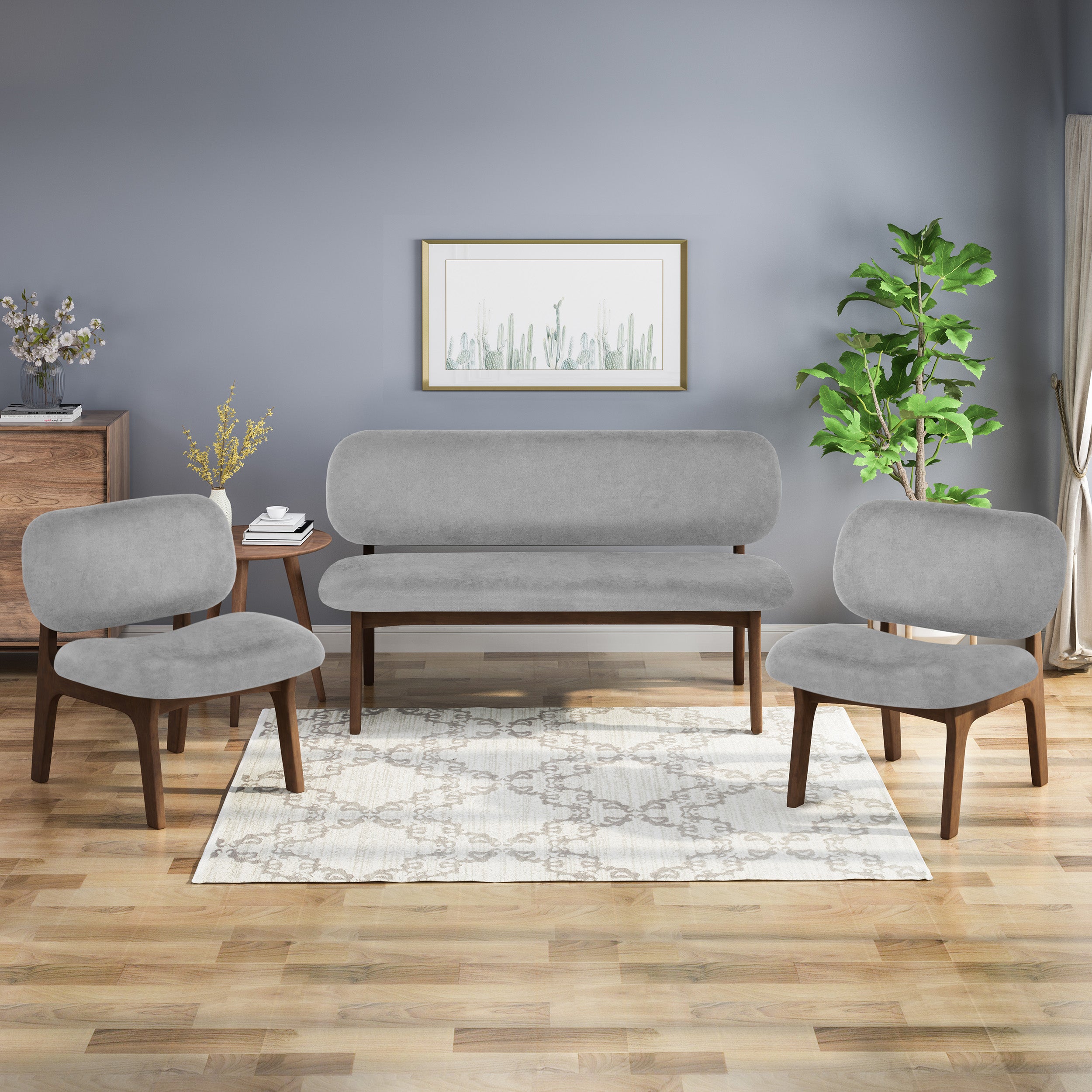 Jaxx Mid-Century Modern 3-Piece Chairs & Love Seat Living Room Set