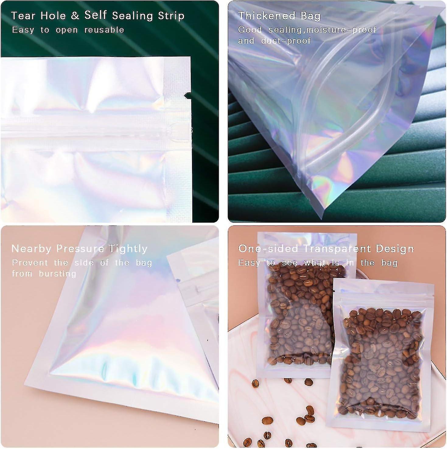 100 Pieces Resealable Smell Proof Bags - 4 X 6 Inches Foil Pouch Bags Flat Clear Ziplock Food Storag