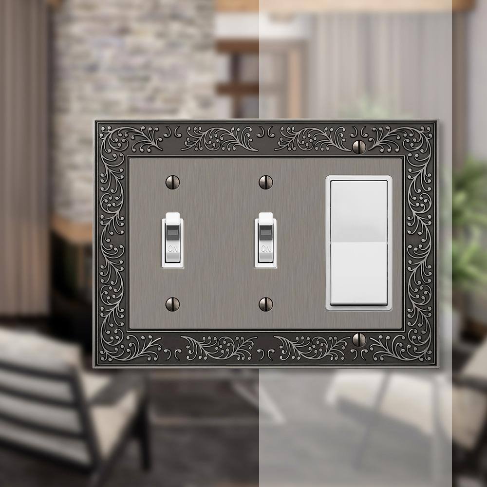 AMERELLE Bleinhem 3 Gang 2-Toggle and 1-Rocker Metal Wall Plate - Antique Nickel 43TTRAN