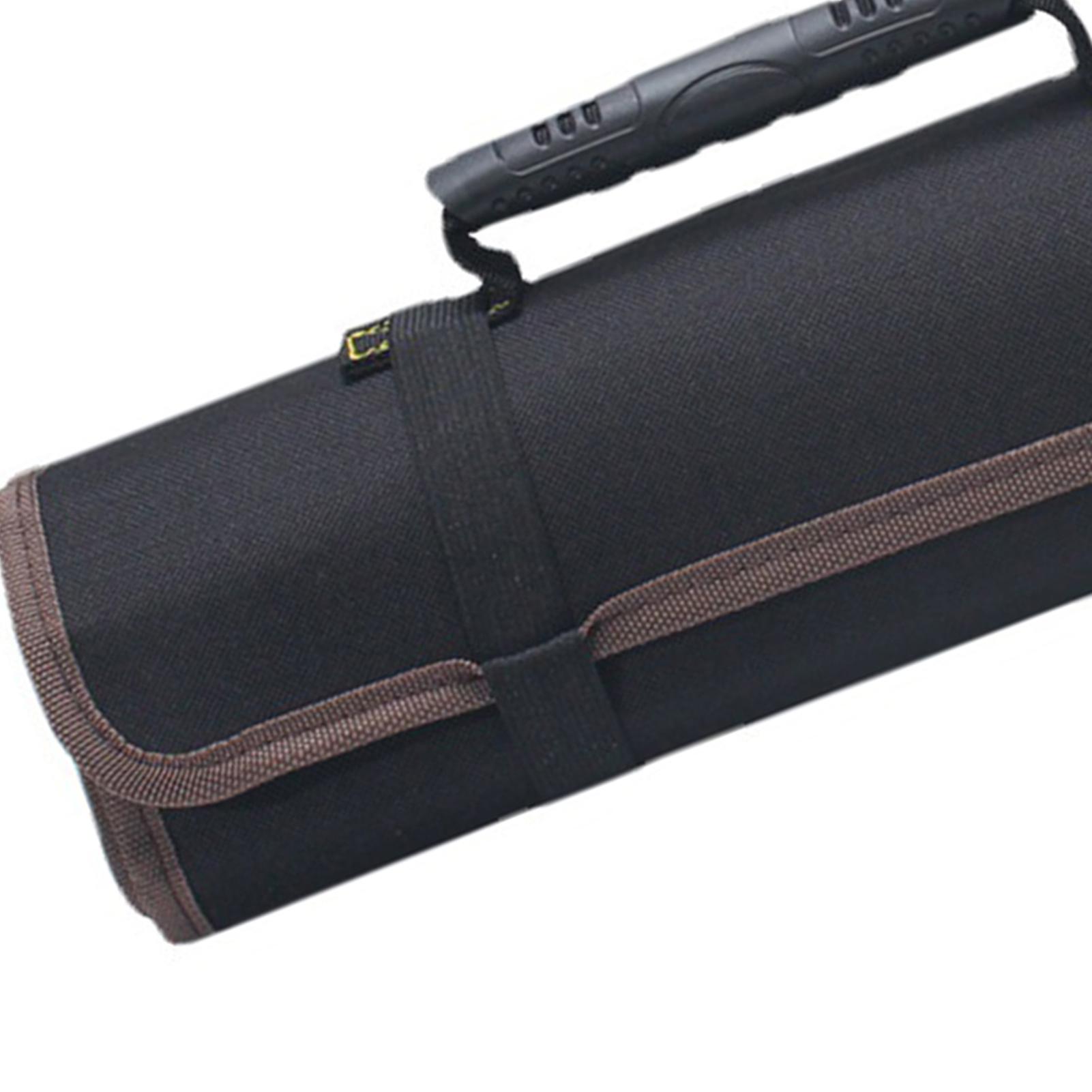 Roll Up Tool Bag Oxford Cloth Multi Pocket Thickened Handle Zipper Tool Bag for Electrician Black