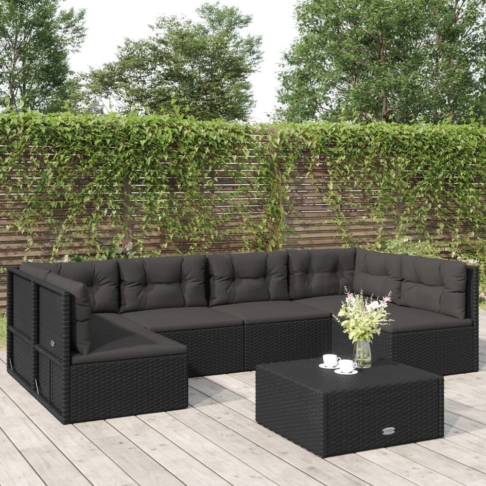 vidaXL 6 Piece Patio Lounge Set with Cushions Black Poly Rattan   21.3\