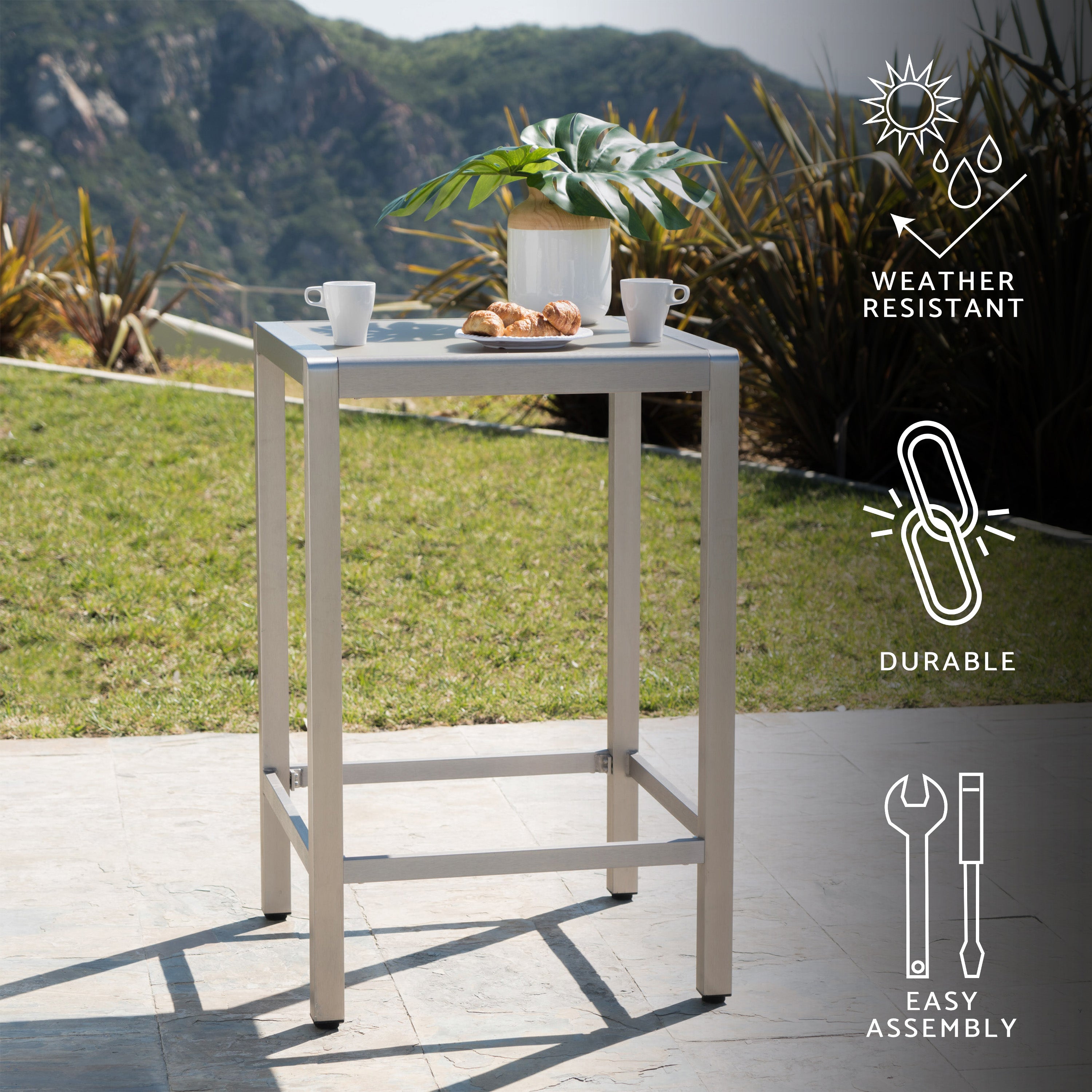 Capral Outdoor Grey Alumnimum Bar Table with Glass Top