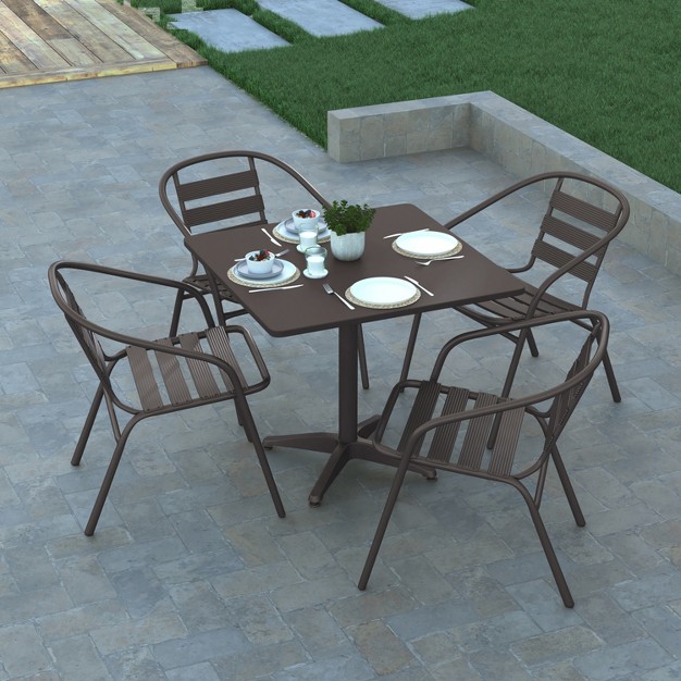 Emma And Oliver 27 5 x27 x27 Square Aluminum Indoor outdoor Table Set With 4 Slat Back Chairs