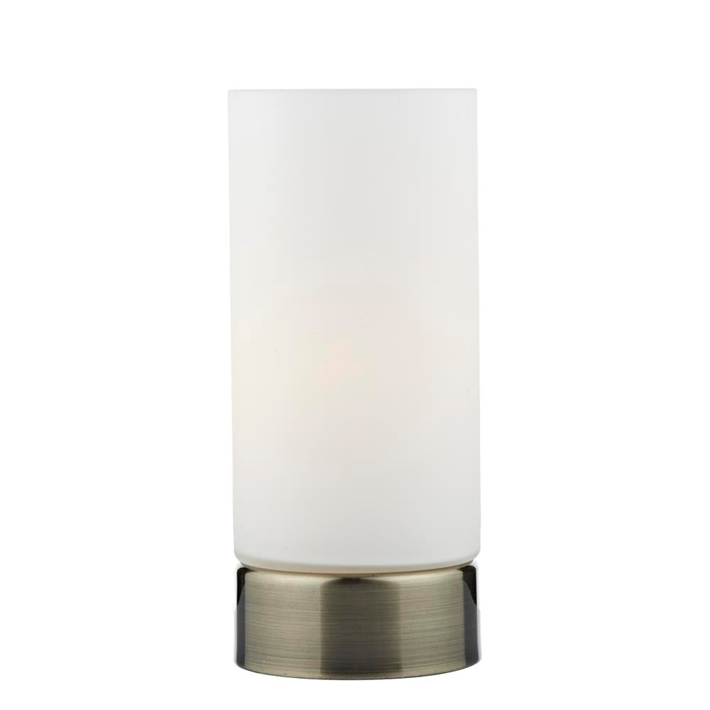 DAR OWE4075 Owen Antique Brass & Opal Glass CylinderTouch Table Lamp