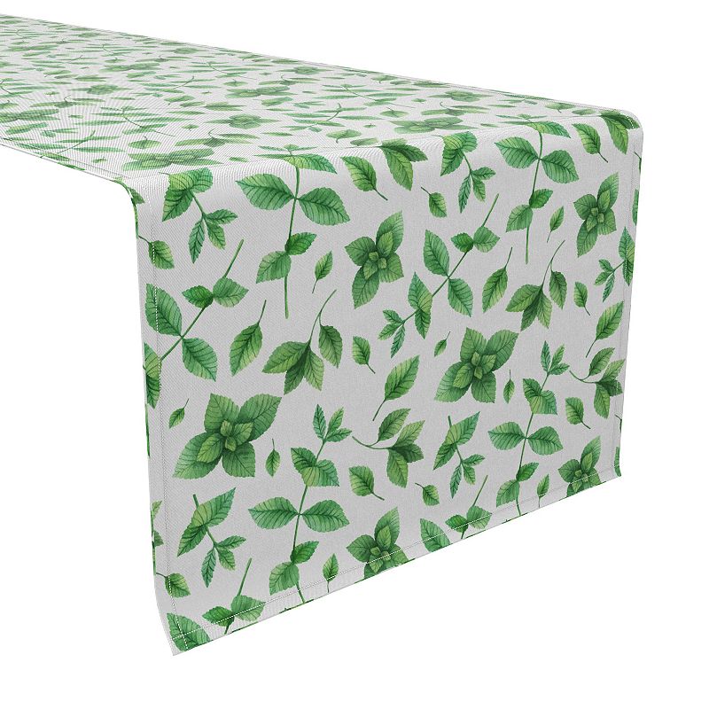 Table Runner， 100% Cotton， 16x108， Mint Leaves