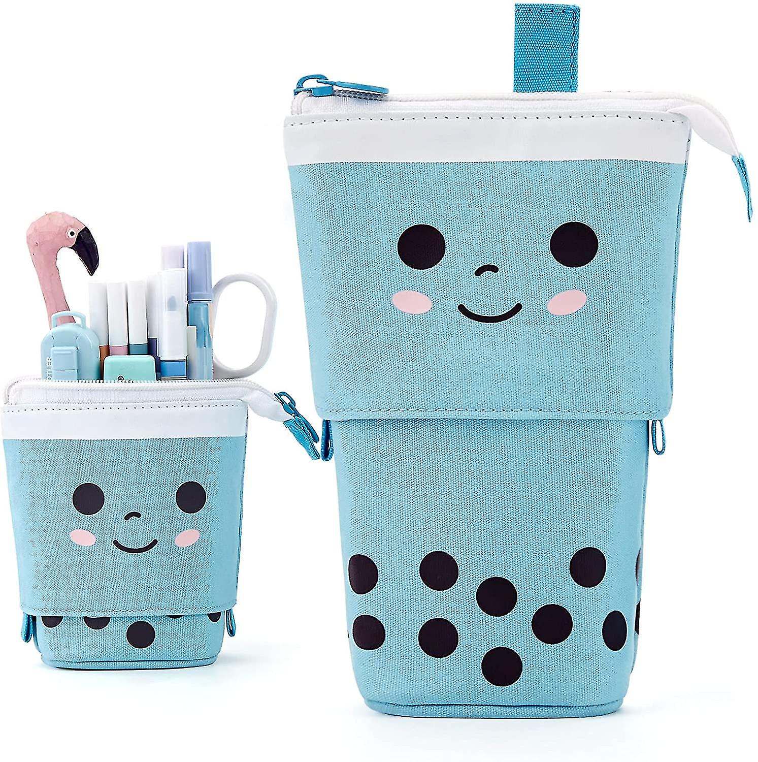 Veeki Cute Pen Pencil Telescopic Holder Pop Up Stationery Case，blue Standing Pencil Case  For School Students Office Women Teens Girls Boys