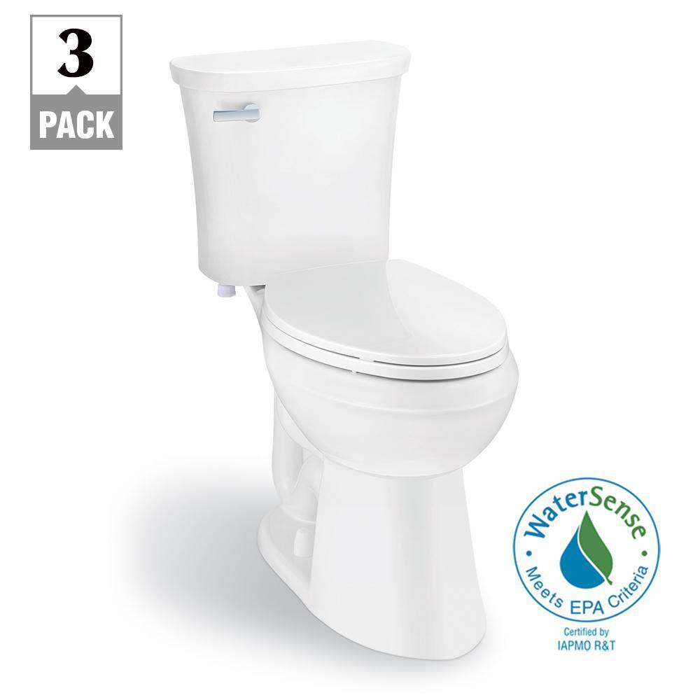 Glacier Bay Power Flush 2-Piece 1.28 GPF Single Flush Elongated Toilet in White with Slow-Close Seat Included (3-Pack) N2450E