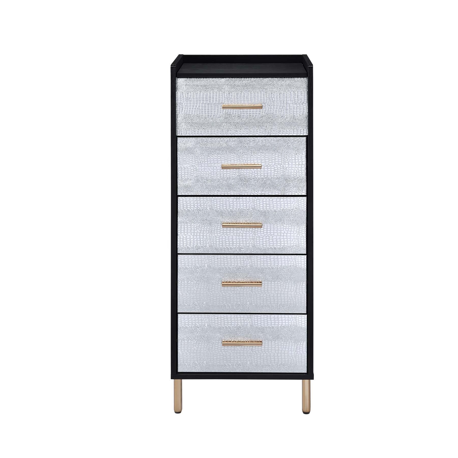 Black and Silver Jewelry Armoire with 5 Drawers and Mirror in Gold Finish - - 35464438