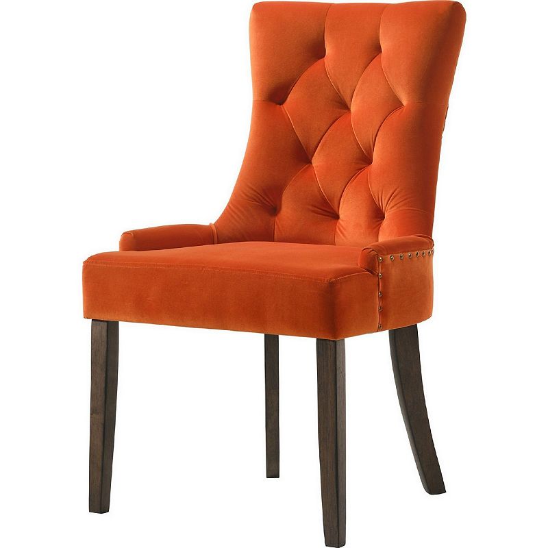 Esme 24 Inch Solid Wood Dining Chair， Velvet， Tufted， Set of 2， Orange