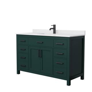 Wyndham Collection Beckett 54 in. W x 22 in. D x 35 in. H Single Sink Bathroom Vanity in Green with White Cultured Marble Top WCG242454SGKWCUNSMXX