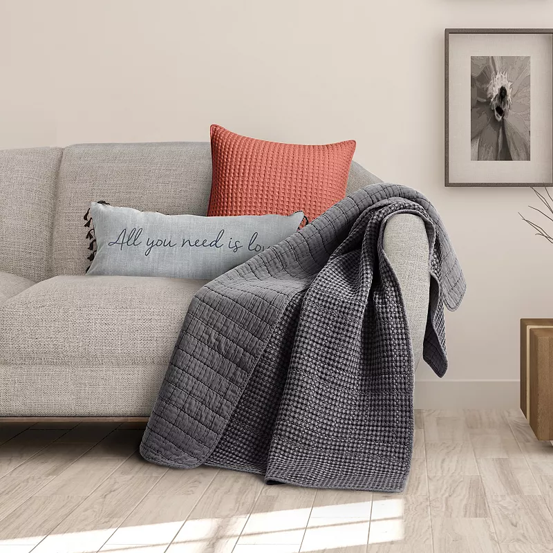 Levtex Home Mills Waffle Charcoal Quilted Throw