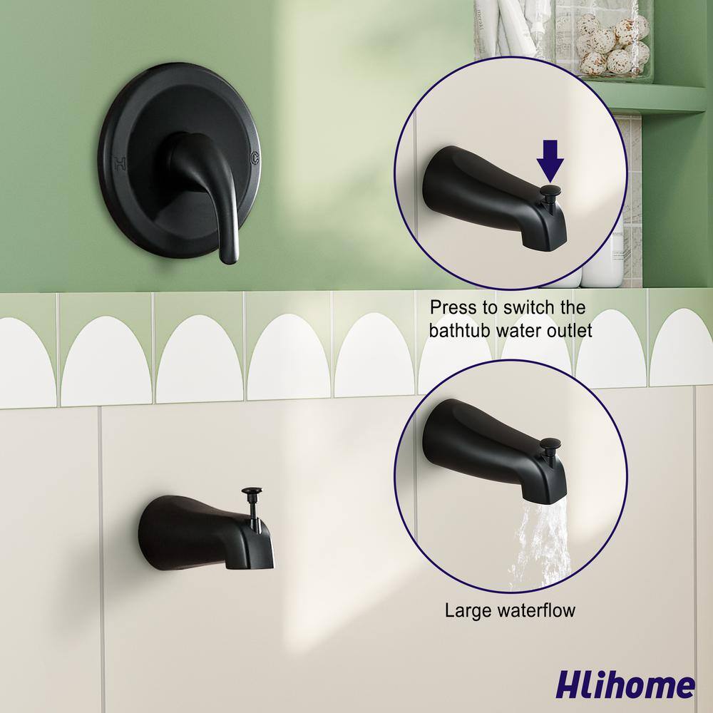 Hlihome Single-Handle 2-Spray 10 in. Wall Mounted Round Tub and Shower Faucet in Matte Black (Valve Included) DKSL-01-MB