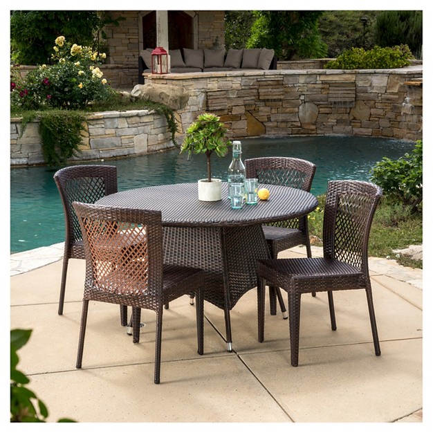 Bertha 5pc Wicker Patio Dining Set Multibrown Christopher Knight Home