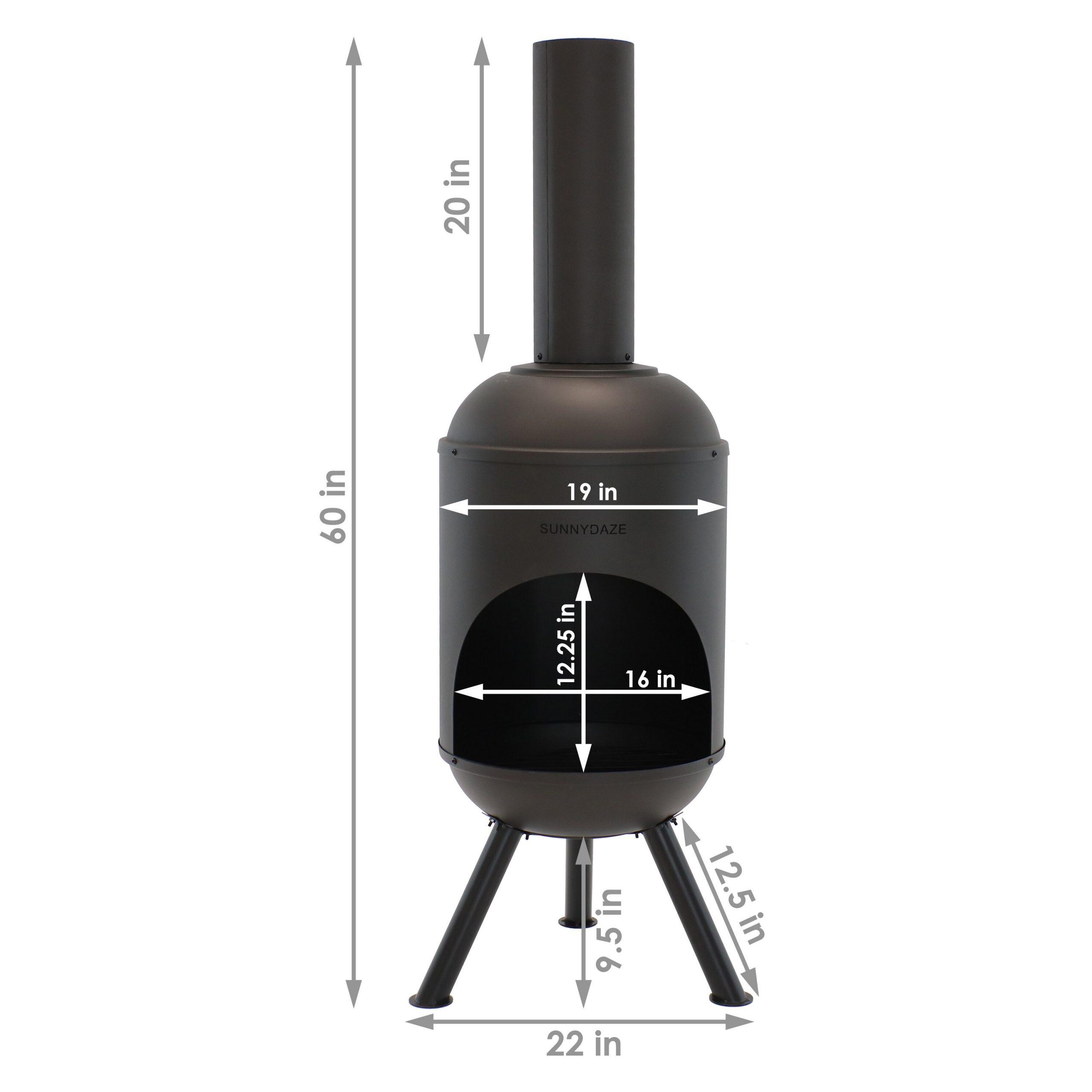 Sunnydaze Decor RCM-LG765 60-in H x 19-in D x 22-in W Black Steel Chiminea