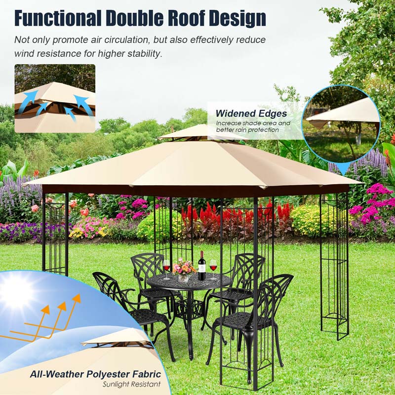 10 x 10 FT Steel Frame Patio Gazebo with 2 Tier Vented Roof, Heavy-Duty Outdoor Canopy Gazebo Tent