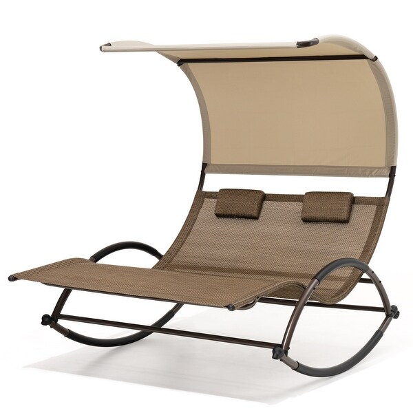 Outdoor Double Chaise Lounge Chair Rocking Lounger with Sunshade Canopy