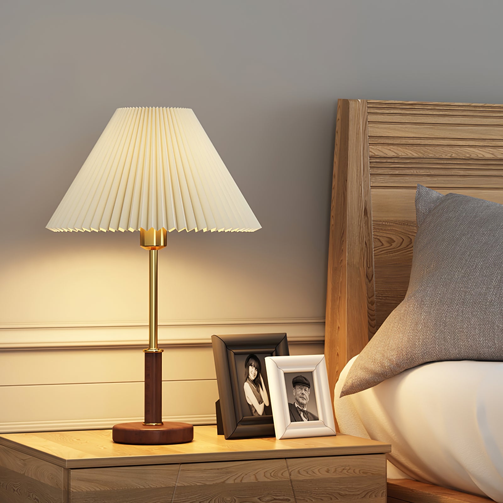 Pleated Walnut Table Lamp