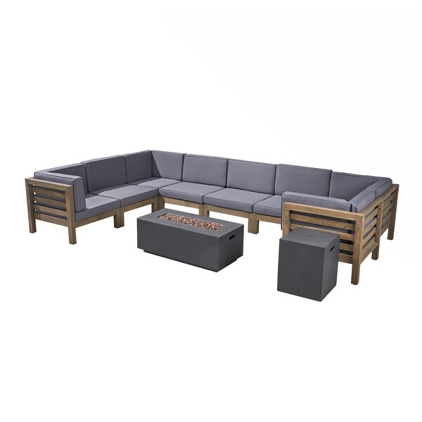 Oana Outdoor Ushaped 8seat Acacia Sectional Sofa Set w/ Fire Pit by Christopher Knight Home