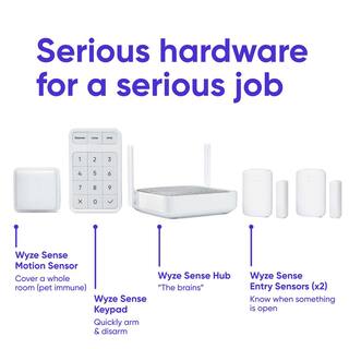 WYZE Wireless Home Security Sensor Kit with Hub Keypad Motion Entry Sensors and 6 Mo. of 247 Professional Monitoring WSHMS-6M