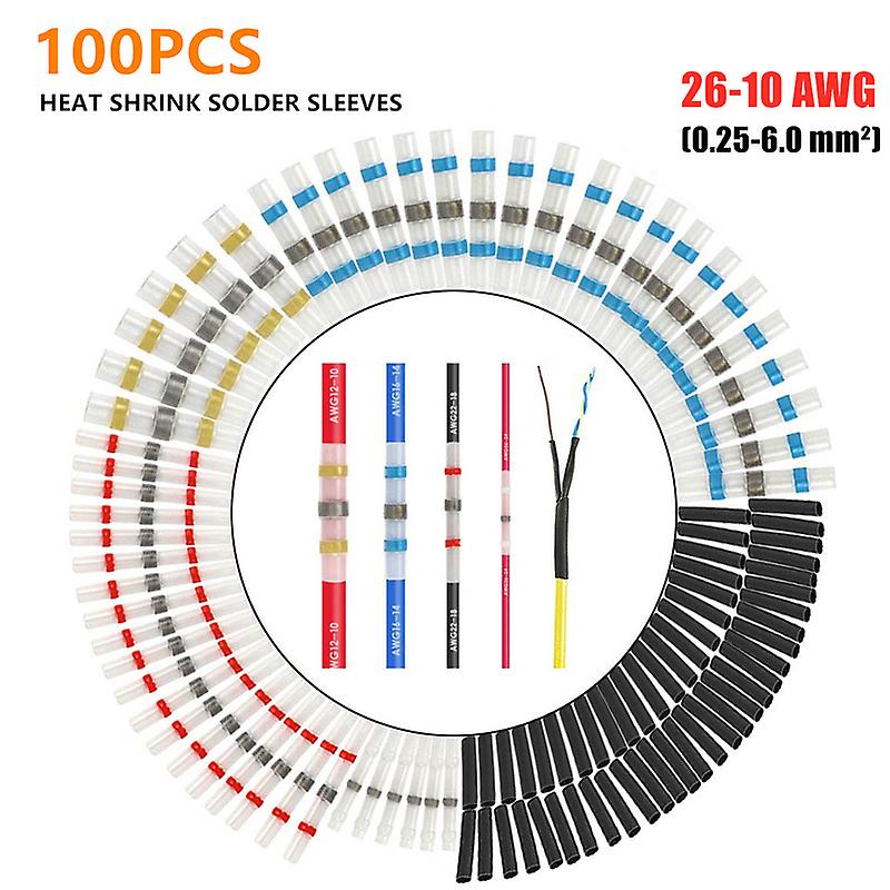 100pcs  Set Heat Shrink Wire Connectors Solder Sleeves Waterproof Fast Butt Terminals Terminator Electrical Electrician Sst