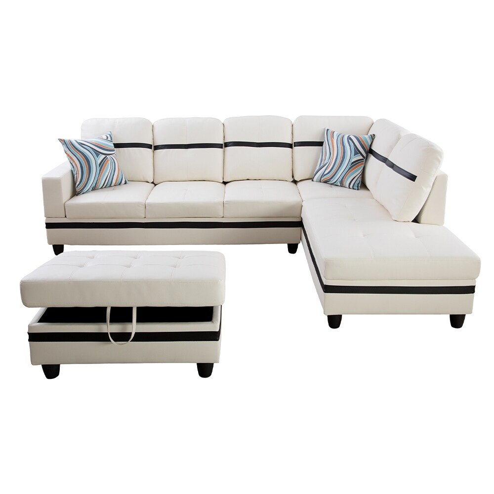 StarHome Sectional Sofa Set  White with Black Stripe