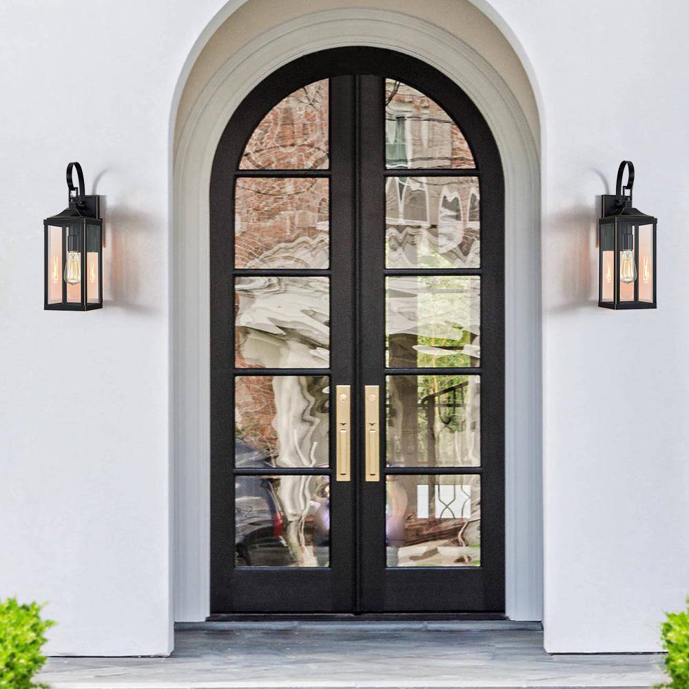 TRUE FINE Jefferson 19.3 in. 1-Light Large Black Hardwired Outdoor Wall Lantern Sconce TD40016OT