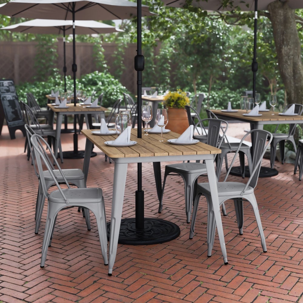 30x60 Commercial Poly Resin Restaurant Table with Umbrella Hole