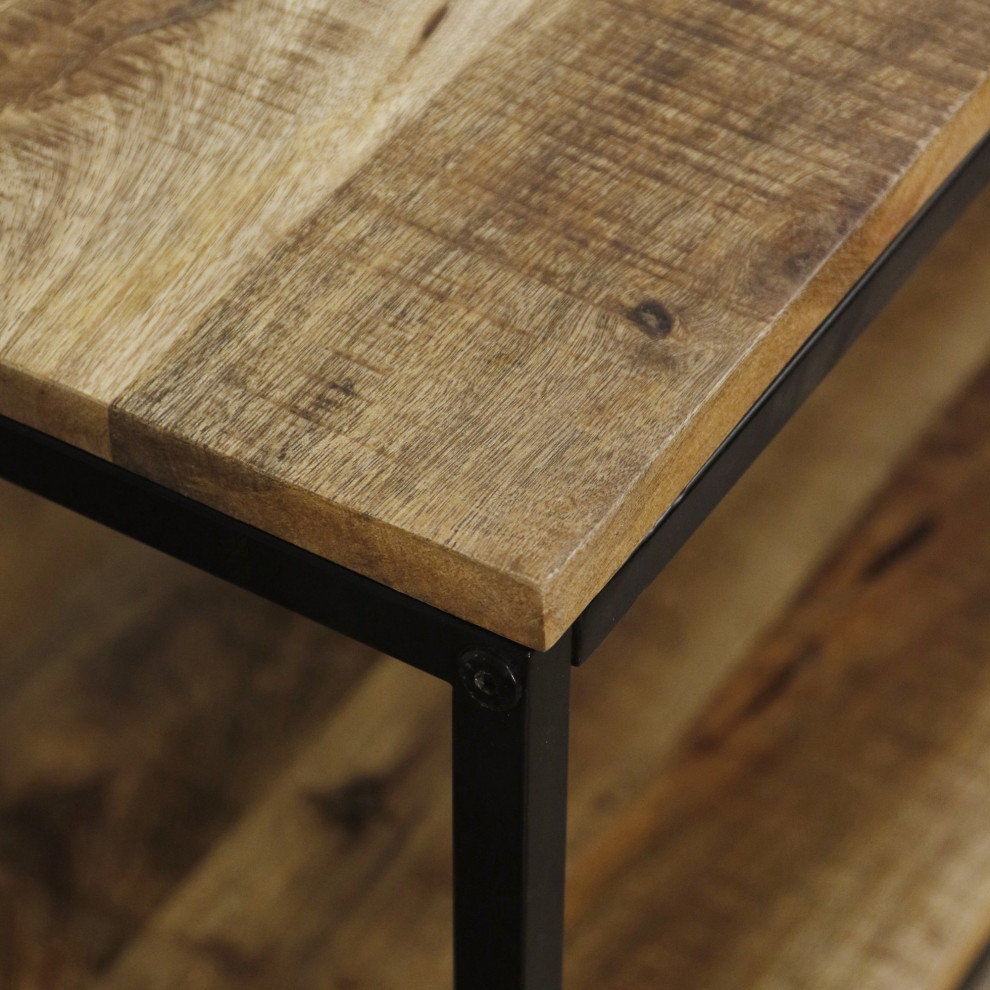 Rustic Coffee Table  Rectangle Top  Lower Open Shelf With Natural Mango Finish   Industrial   Coffee Tables   by Declusia  Houzz