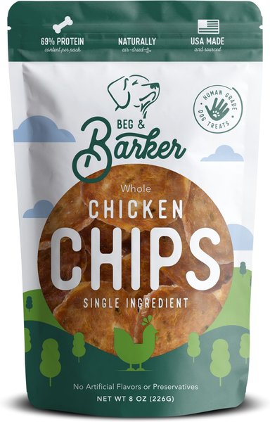 Beg and Barker Whole Chicken Chips All Natural Single Ingredient Dog Treats， 8-oz bag