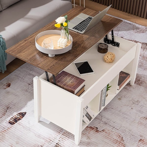 Lift Top Coffee Table， White Coffee Table with Lift Top， Lift Up Coffee Table with Storage Shelf/Hidden Compartment