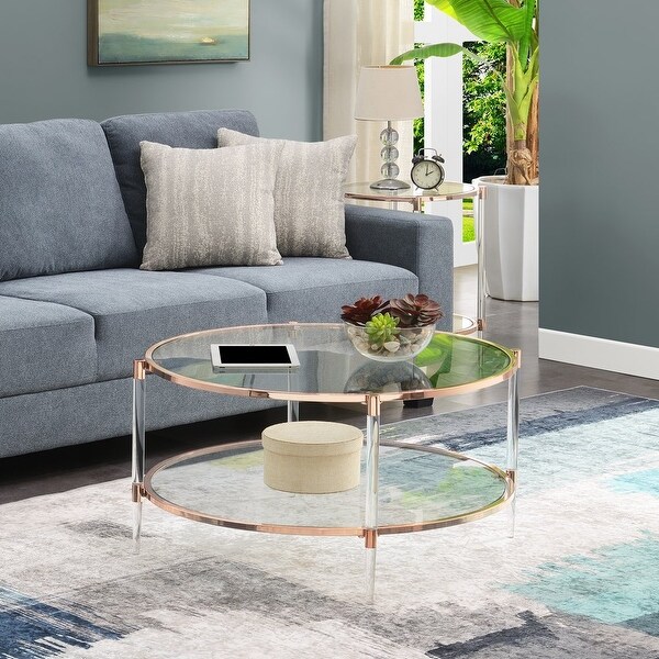 Royal Crest Acrylic Glass Coffee Table， Clear/Gold