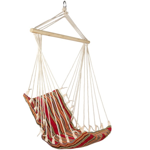 X 34 quot Striped Hammock Chair With Padding And Wooden Bar Red yellow