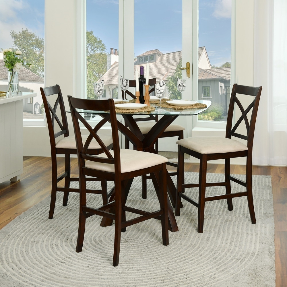 Homylin 4 Person Counter Height Dining Set  Glass Tableop