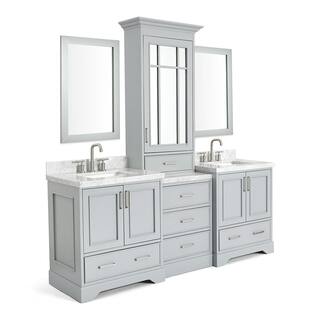 ARIEL Stafford 85 in. W x 22 in. D x 89 in. H Double Sinks Freestanding Bath Vanity in Grey with White Marble Tops and Mirrors M085DCWRGRY