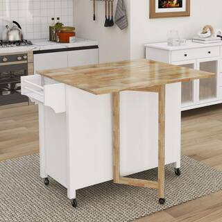 Tileon White Drop Leaf Top Kitchen Island With 1-Drawer 3-Open Shelves Towel Rack and Spice Rack AYBSZHD2024