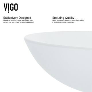 VIGO Glass Round Vessel Bathroom Sink in Frosted White with Linus Faucet and Pop-Up Drain in Brushed Nickel VGT1091