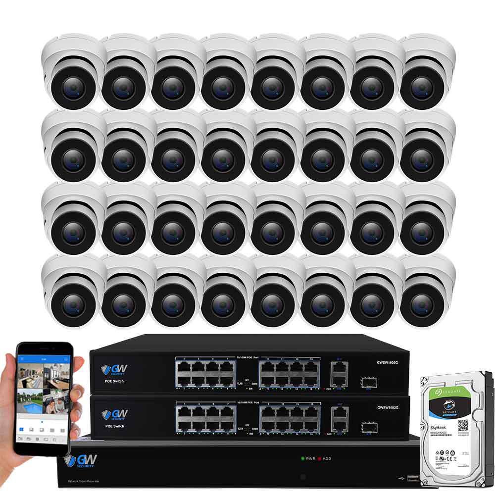 GW Security 32-Channel 8MP 8TB NVR Smart Security Camera System w 32 Wired Bullet Cameras 3.6 mm Fixed Lens Artificial Intelligence GW8536MIC32-8T