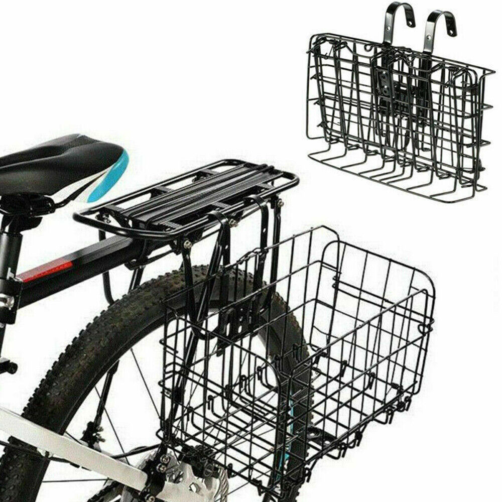 JahyShow Bicycle Bike Basket Detachable Folding Metal Wire Handlebar Storage Carrier For Front Rear