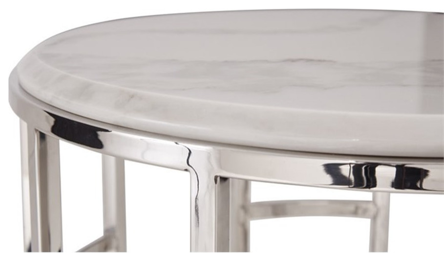 Modrest Silvan Modern Stainless Steel  ampMarble End Table in White   Contemporary   Side Tables And End Tables   by Homesquare  Houzz