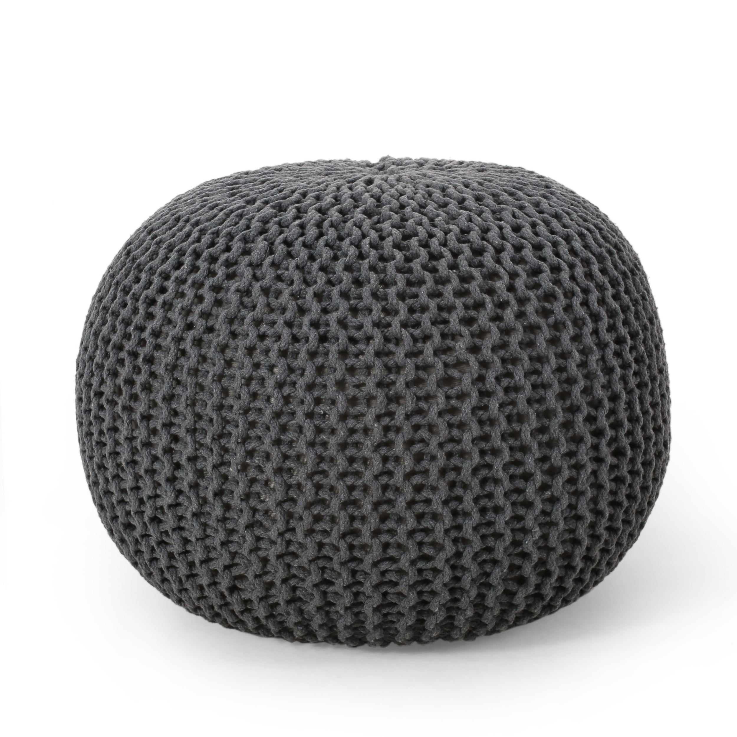 Barwick Modern Knitted Cotton Round Pouf