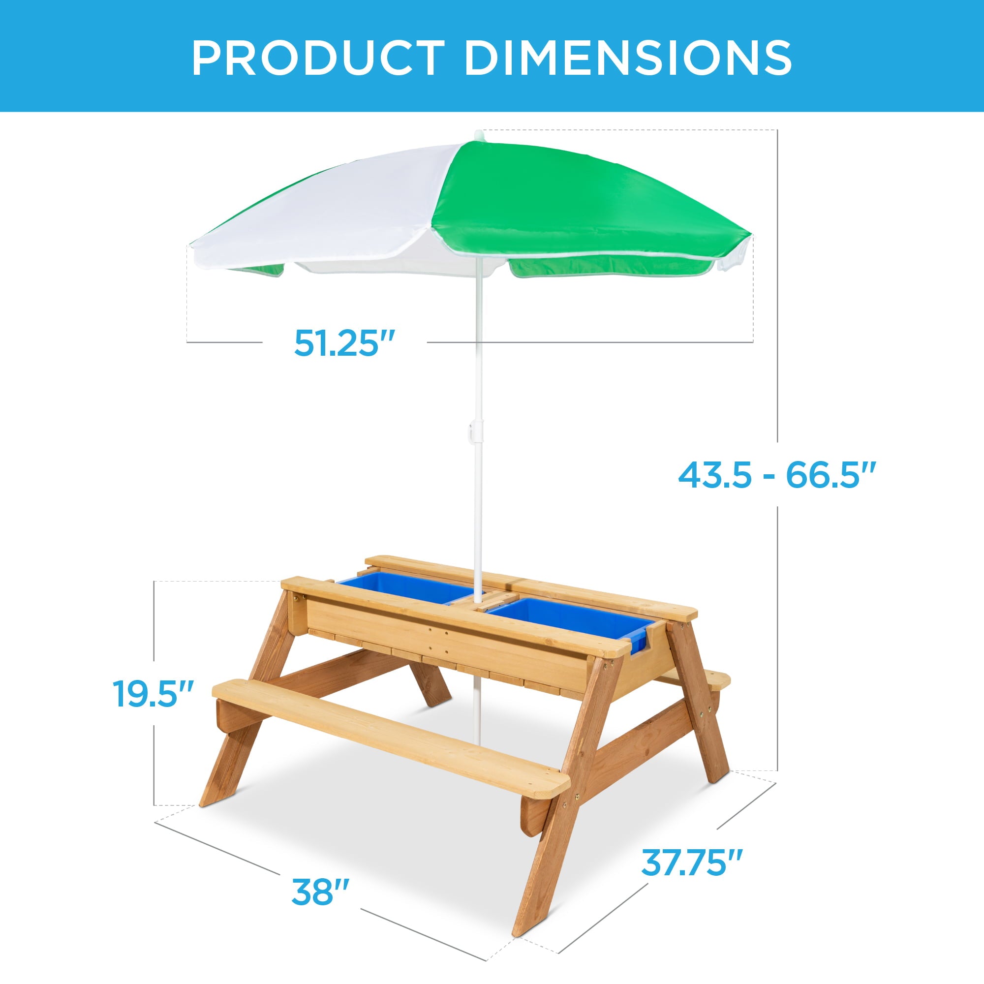 Best Choice Products Kids 3-in-1 Outdoor Convertible Wood Activity Sand & Water Picnic Table w/ Umbrella - Green